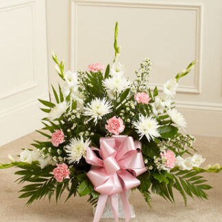 Tribute Pink & White Floor Basket Arrangement
