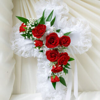 Red & White Satin Heart Casket Pillow