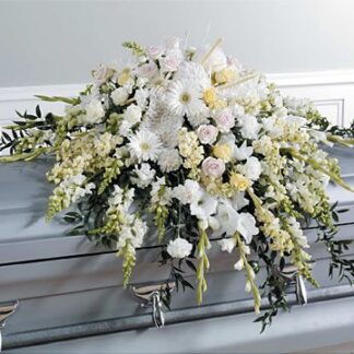 All White Flowers Casket Cover