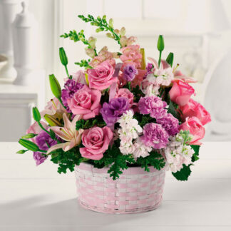 Basket Of Gladness Spring pastel flowers