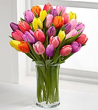 Abundance of Tulips clear vase