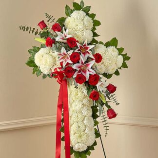 Red Rose and Lily Standing Cross
