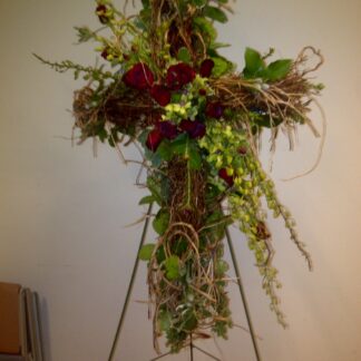 Grapevine Cross with Orchids & Roses