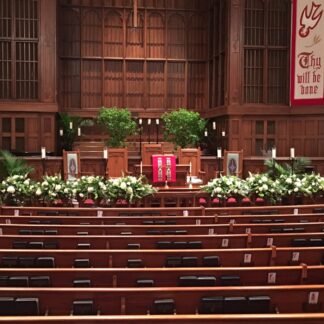 Alter Rail floral garland at First Presbyterian