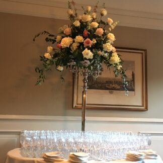 Silver candlelabra centerpiece
