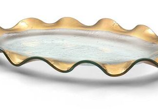 Annie Glass 14" x 9" ruffle gold oval platter